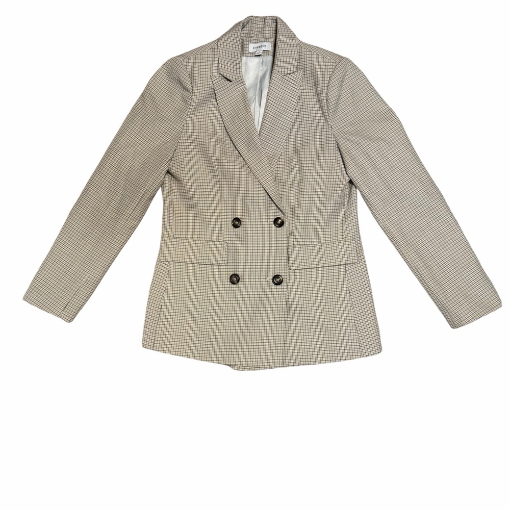EVEREVE Double-Breasted Houndstooth Blazer – Tan Brown Plaid – Size S